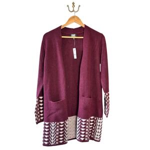 Frye Dark Red Southwestern Fair Isle Open Front Cardigan Sweater NWT Medium